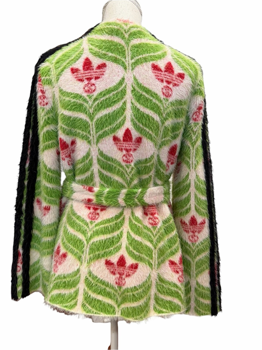 Gucci Adidas Green, White & Red Fuzzy Logo Zip Cardigan - Picture 9 of 12